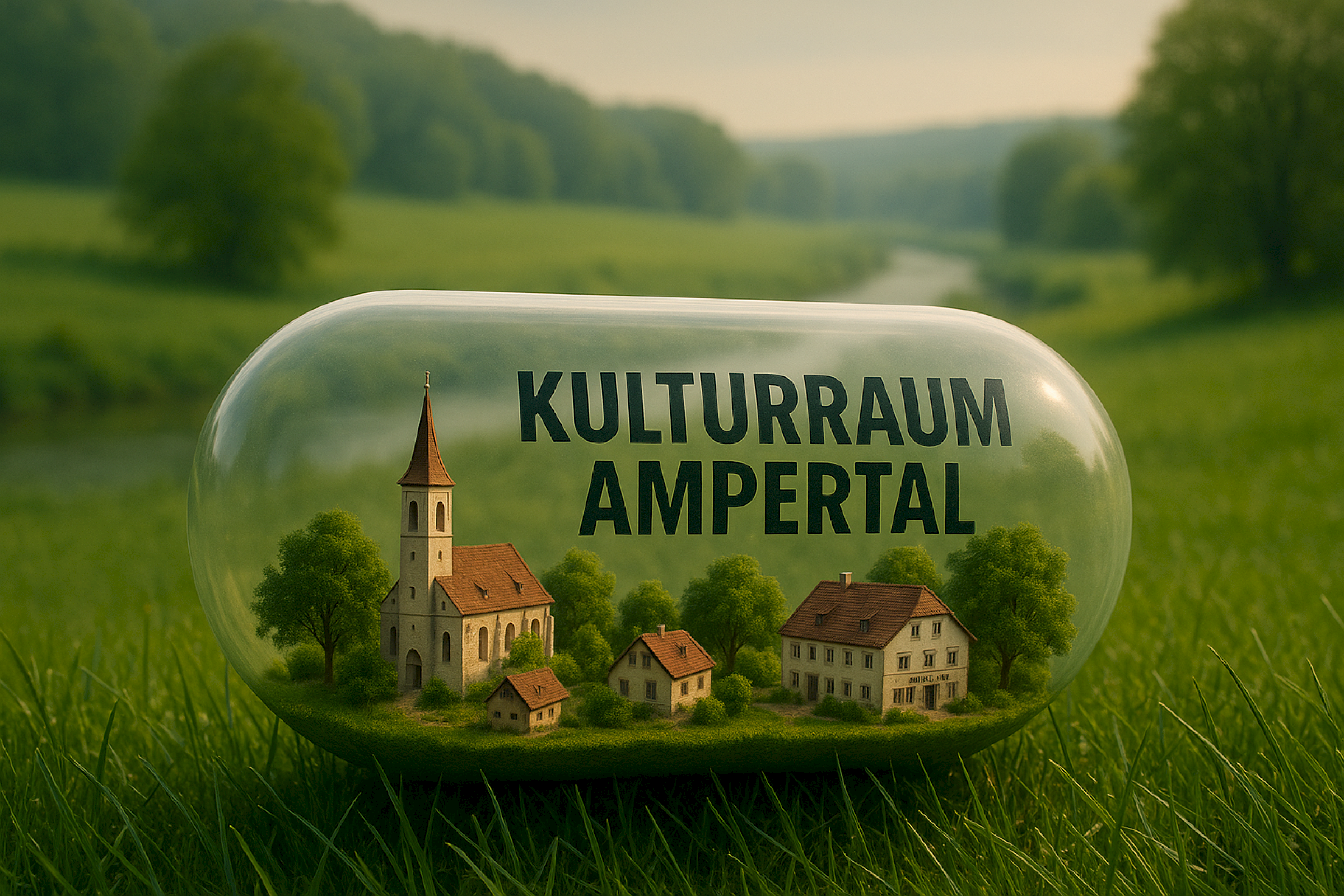 KI generiertes Landschaftsbild des Ampertals in einer Kapsel